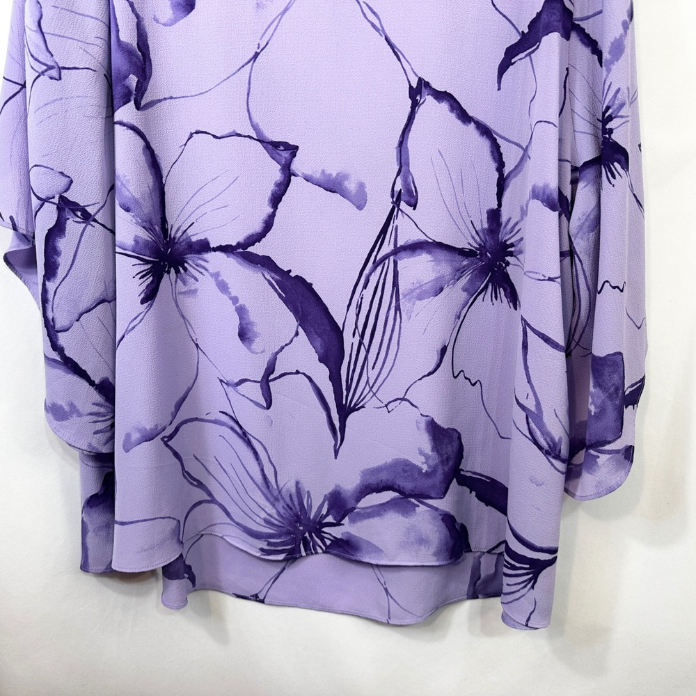 Catherines Plus Size 18/20W Top 1X Purple Floral‎ Dramatic Split Sleeve 793 - Picture 7 of 8